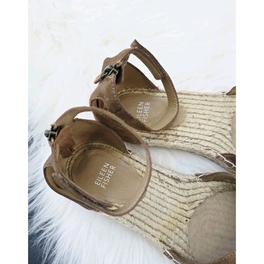 Eileen Fisher Lala Espadrille Women's Size 6.5 Bronze Brown Shimmer Ankle Strap